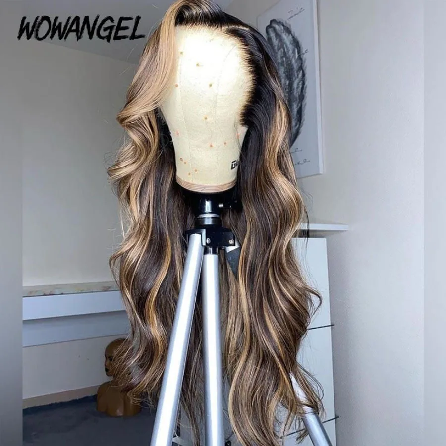 Balayage Colored Wig 250% Glueless HD Lace Front Wig Highlight Body Wave Pre Plucked Human Hair Wigs Ready To Wear Wig For Woman