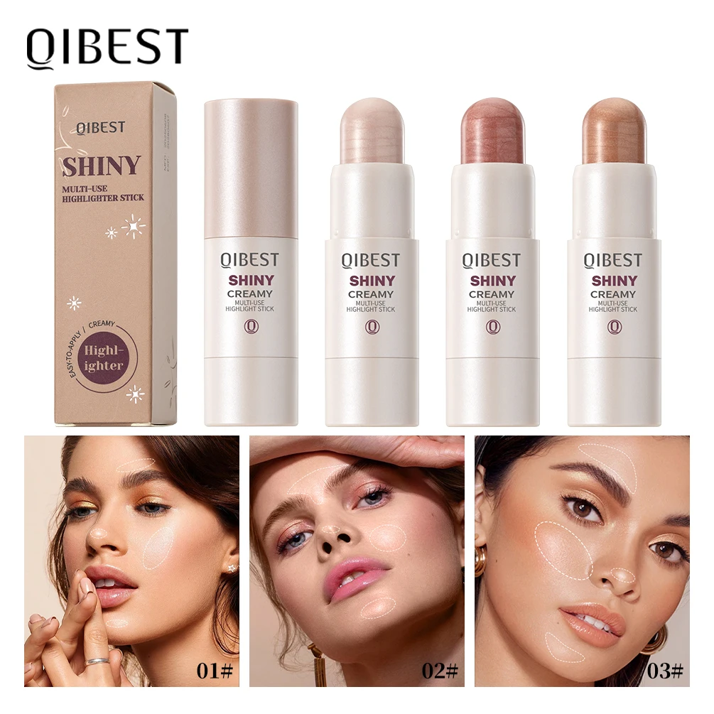 QIBEST 3色 3Dフェイスブライトニングハイライターバー コスメティックフェイスコンターブロンザーシマーハイライタースティックコンシーラークリームメイクアップ