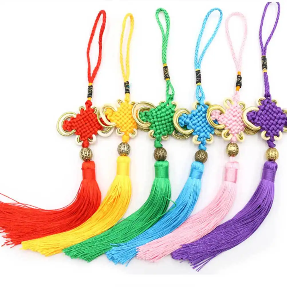 

5Pcs Gold Trim Chinese Knot Pendant with Tassel Premium Hanging Car Decor for Good Luck and Beautiful Mood Brightening Auto