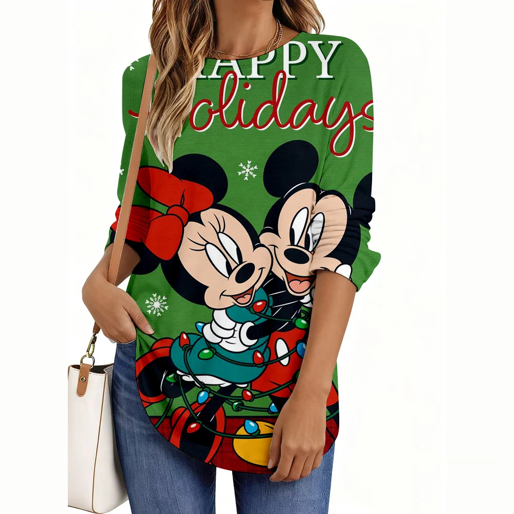 Mode Disney série de noël imprime femmes à manches longues T-Shirt décontracté Polyester respirant femmes vêtements vêtements hauts t-shirts