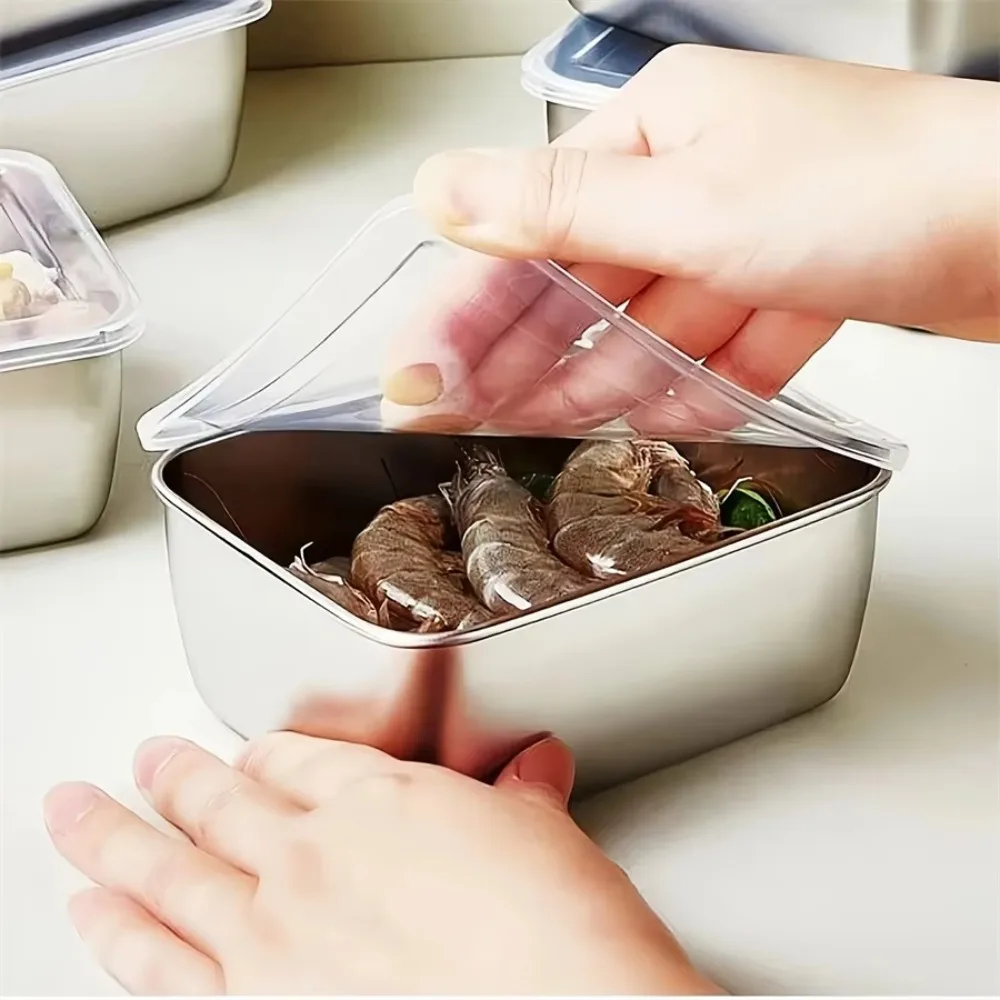 

4pcs Stainless Steel Food Storage Box Stackable with Lid Fresh-Keeping Box Thickened Reusable Food Container Commercial