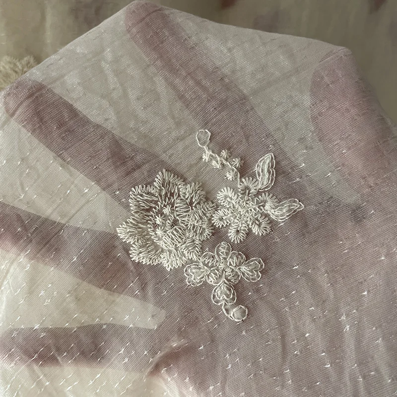 

Floral Embroidered Thin Glossy Tulle Lace Fabric Wedding Dress Veil Clothing Handmade Diy Sewing Cloth