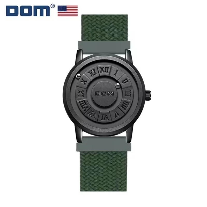 New DOM Nylon Hot Selling Luxury Watch Creative Scrolling Pointer Magnetic Force Sport Watches Men Quartz Chronograph Man Clock