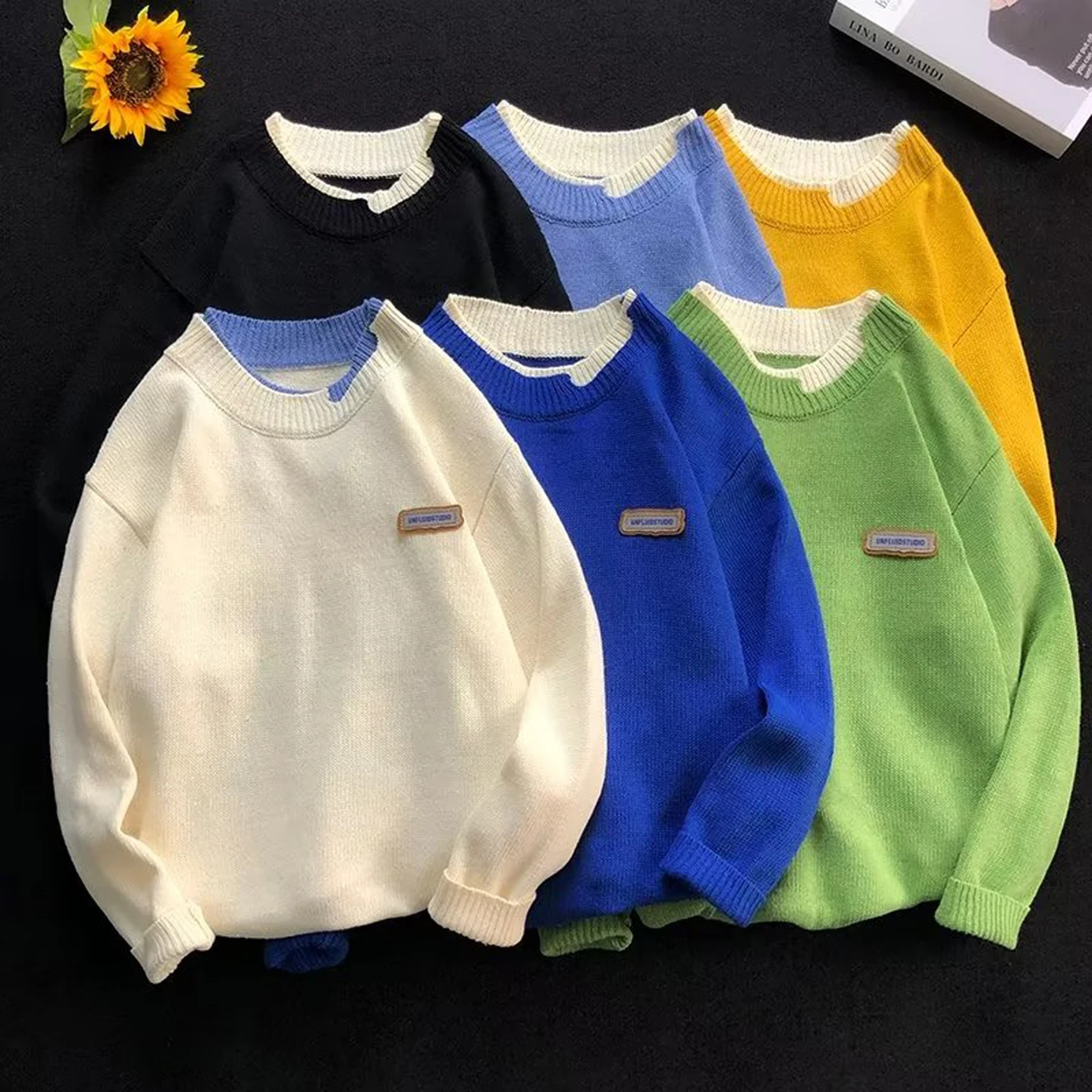 

Женский свободный вязаный свитер в стиле ретро в японском стиле, искусственный двухсекционный мягкий уютный осенний модный круглый свитер Ne Long Sve