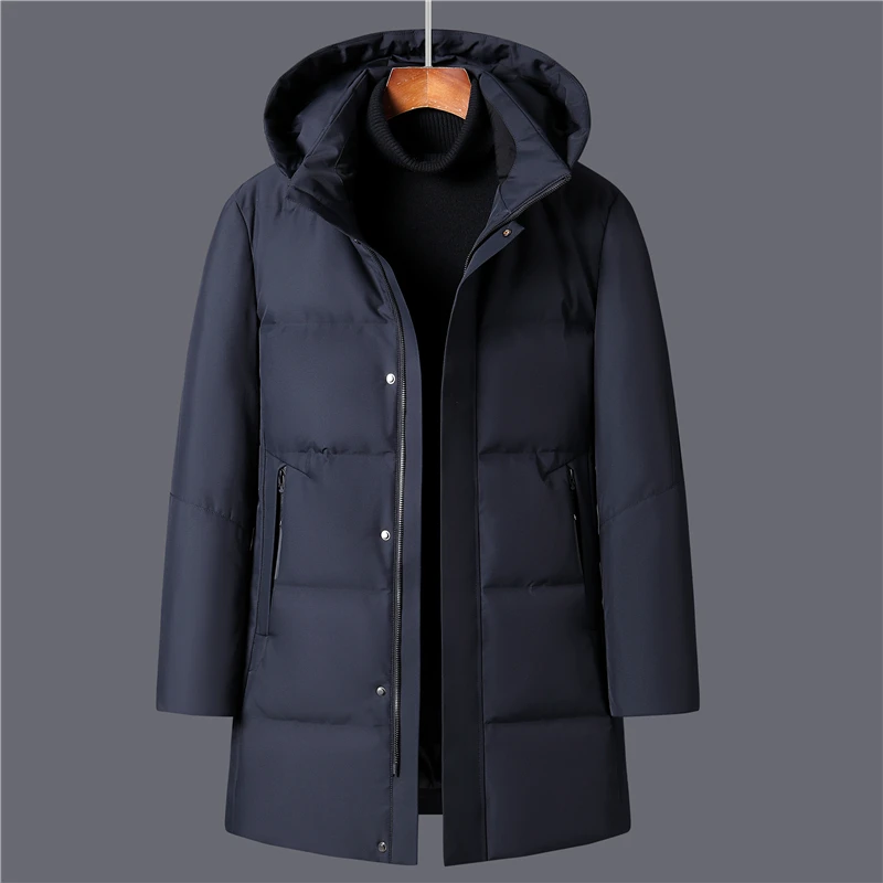 Merk Winter Donsjack Mannen Warme Thicken White Duck Down Jas Mannen Windbreaker Hooded Zwarte Lange Parka Overjas Hoge Kwaliteit