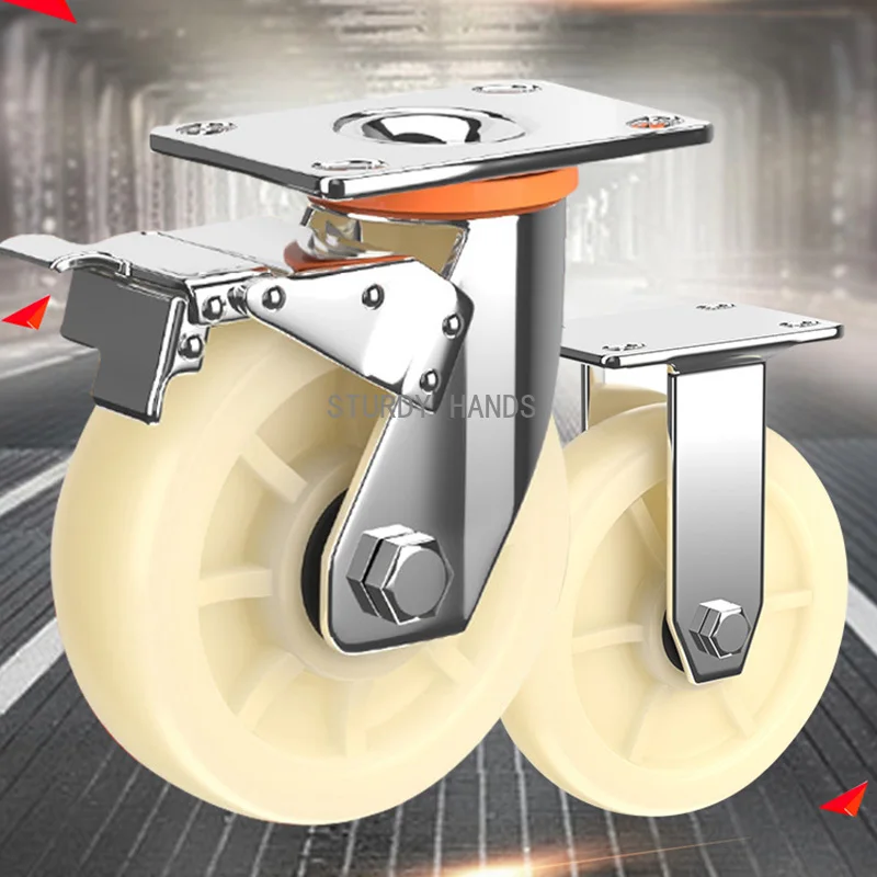 4 white jade nylon silent heavy-duty carts universal wear-resistant rotating casters brake pulleys hardware accessories