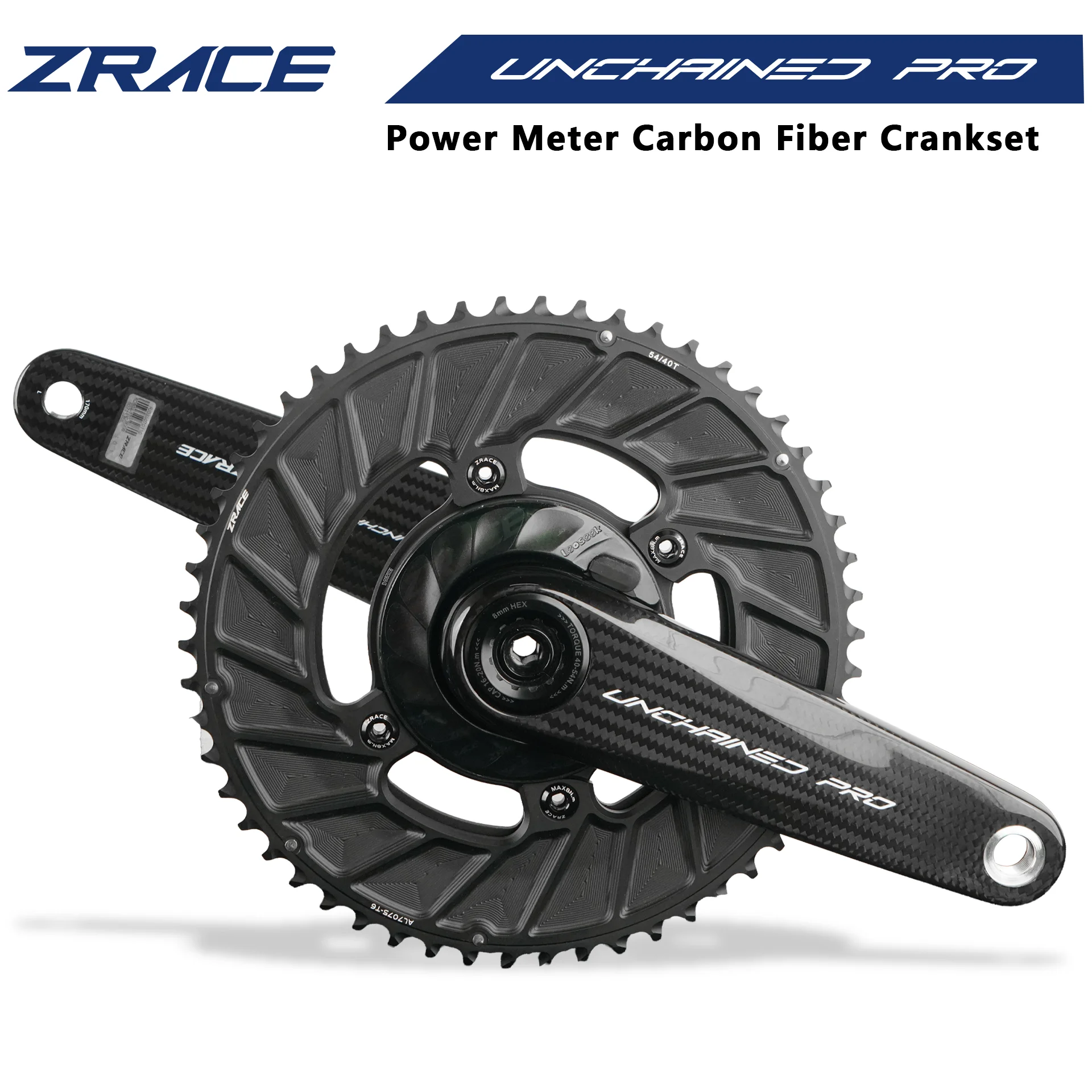 ZRACE UNCHAINED PRO Power Meter Crankset, Super Light, Carbon Fiber, Race Grade, Road Crankset, DUB, 165 / 170, Hollow Keel