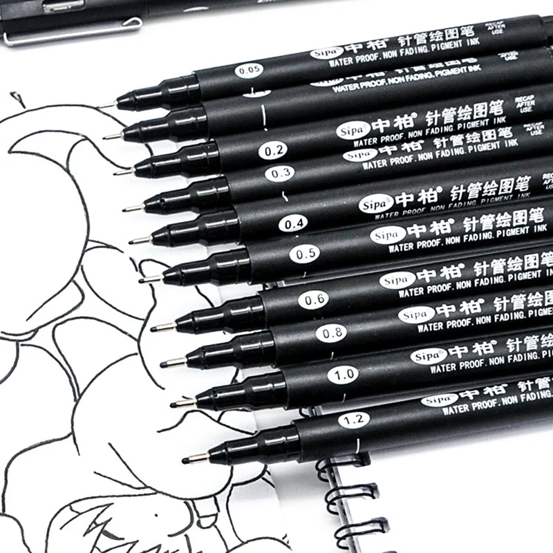 Sipa 8Pcs Black Thin Liner Pens Mini Liner Fineliner Drawing Pens For Artist Illustration Technical Drawing Office Documents