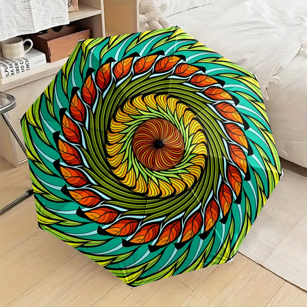 1PC Colorful Spiral Leaf Design Umbrella Print 8 Iron Ribs Folding Umbrella Auto-Open Fashion Sunshade