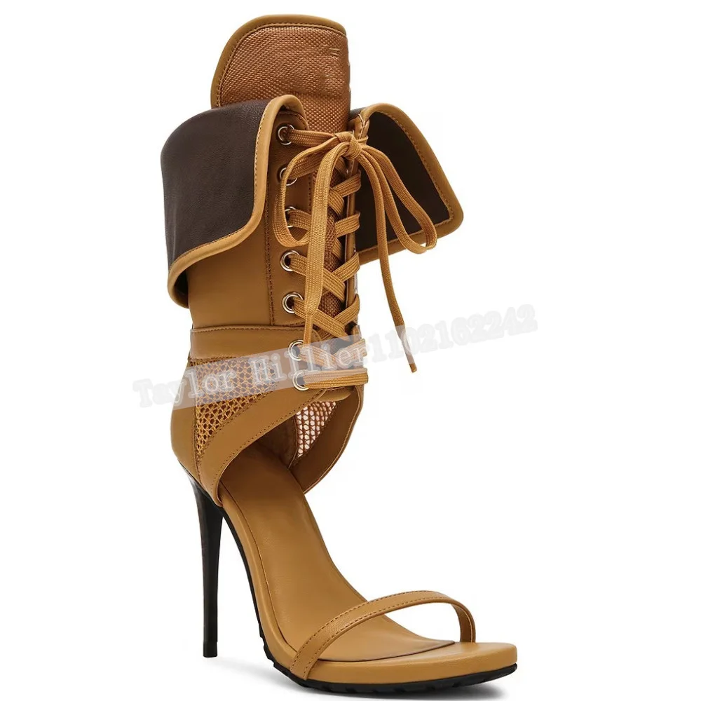 Women Open Toe Stiletto Heel Sandals Lace-Up Mesh Patchwork Cuff Ankle High Heels Fashion Party Nightclub Dress Shoes For Ladies view 2