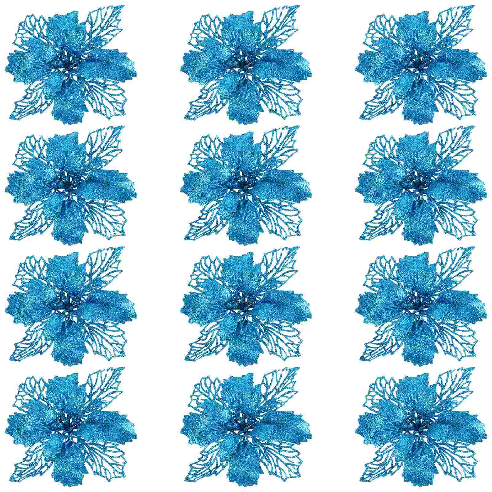 

12 Pack Christmas Tree Decorations Glitter Poinsettia Flower Wreath Artificial Simulated Flower Pendant Holiday nament Easy to