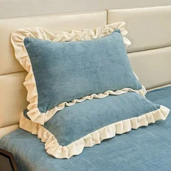 2pcs Single Pillowcase Soft Warm Autumn/Winter Crystal Velvet Flannel/Fleece Pillow Cover Solid Coffee Camel 48*74cm No Filling