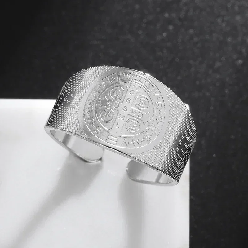 Exquisite Stainless Steel Saint Benedict Jesus Cross Ring Christian San Benito Faith Jewelry Catholic Men Women Gifts