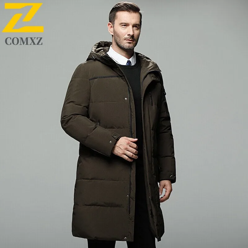 COMXZ الفاخرة الرجال أسفل السترات الأزياء مقنعين طوق العمل الدافئة أسفل معطف شغل عارضة الأعمال سترة الشتاء خفيفة الوزن