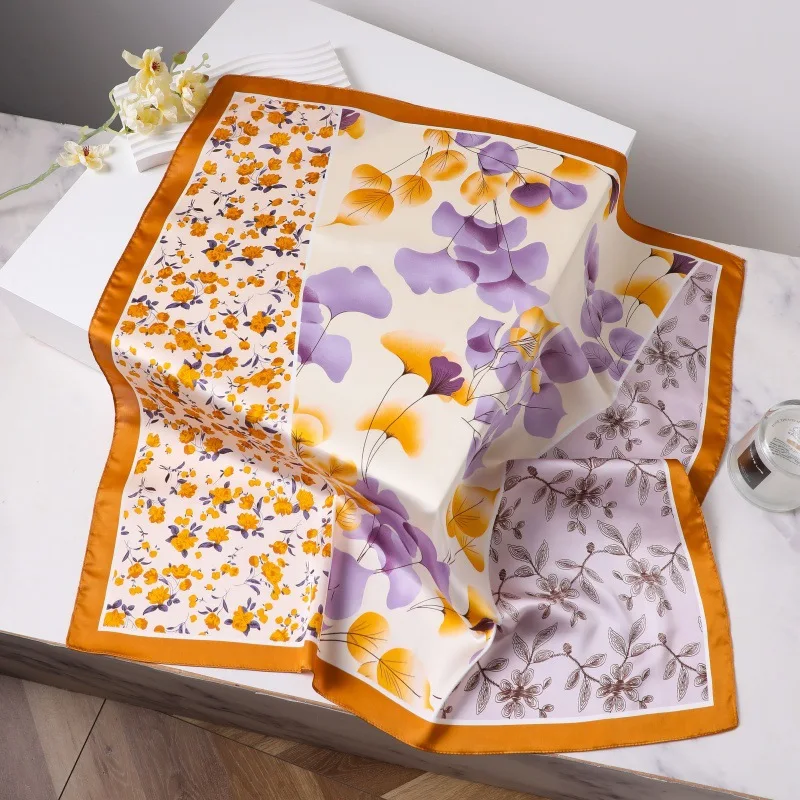 لينة الحرير الشعور مربع وشاح المرأة الساتان باندانا طباعة الأوشحة عصابة رأس سيدة الموضة الشعر شال التفاف الإناث منديل الحجاب