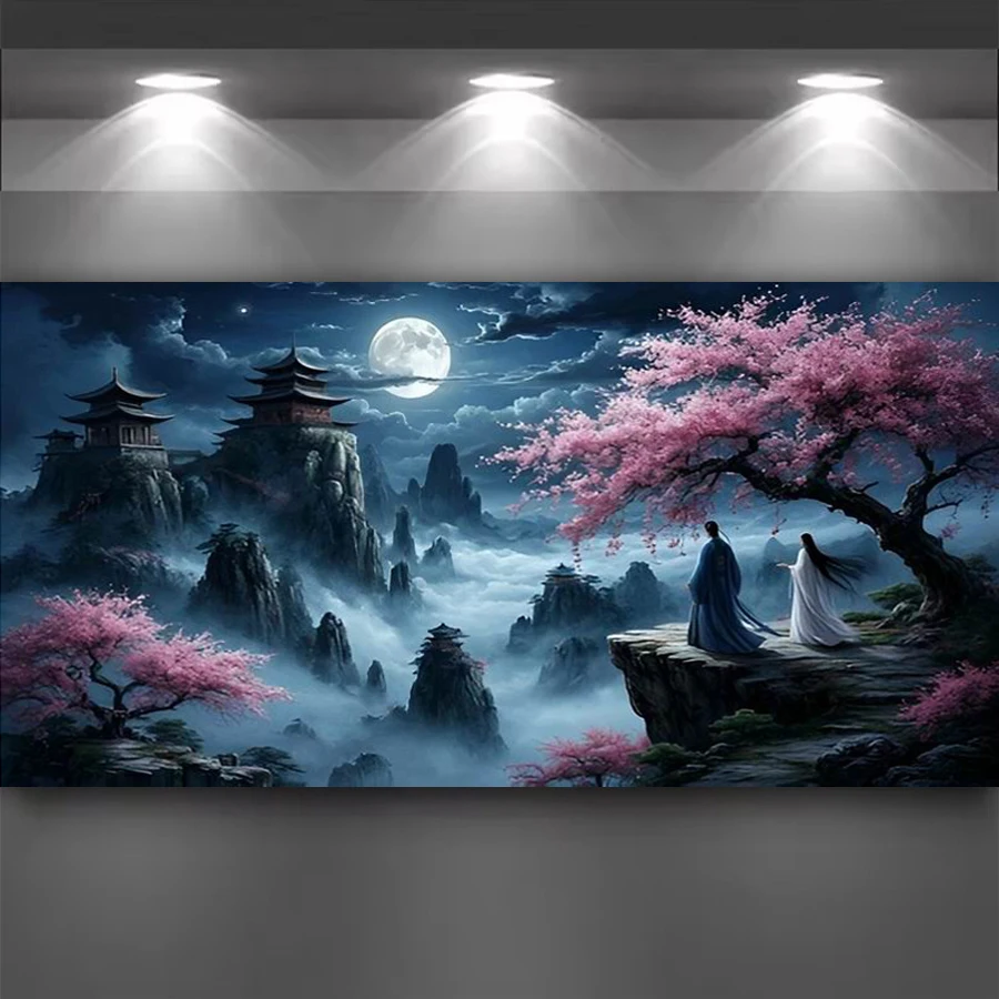 

Moon Mountain Temple Picture Diy Diamond Art Painting New Collection Romantic Scenery Lover Full Drill Mosaic Embroidery Kits
