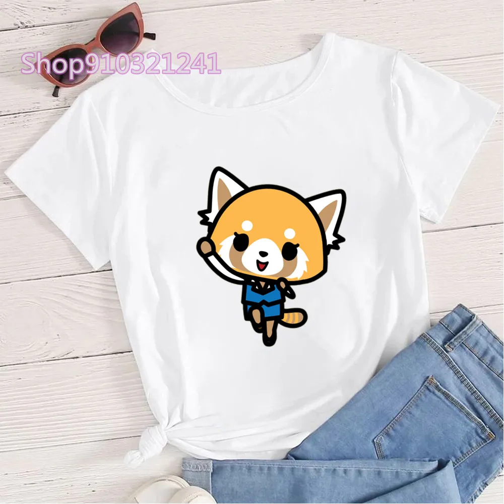 Funny Angry Fox T Shirts Women Print Aggretsuko Graphic Haeajuku Tees Cartoon Shirts for Woman T-shirts Female Tops Clothing