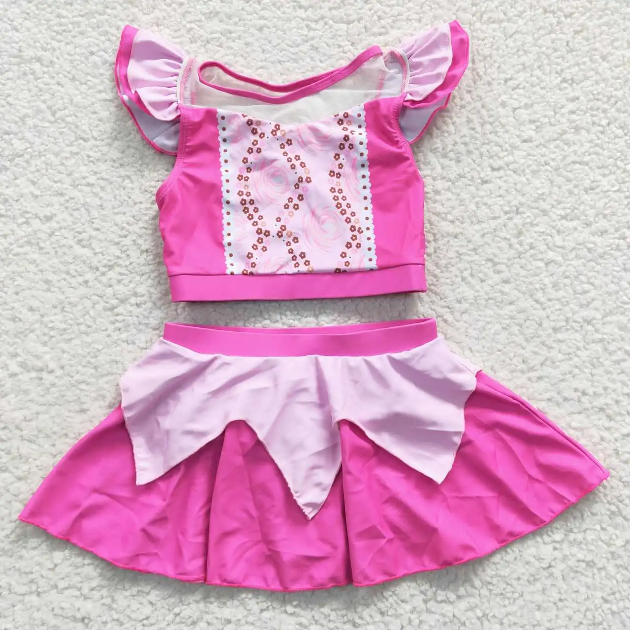 

S0146 Baby Girl Swimsuit Shorts Sleeve Top With Skirt 2 Pieces Set Summer Kids Swimwear