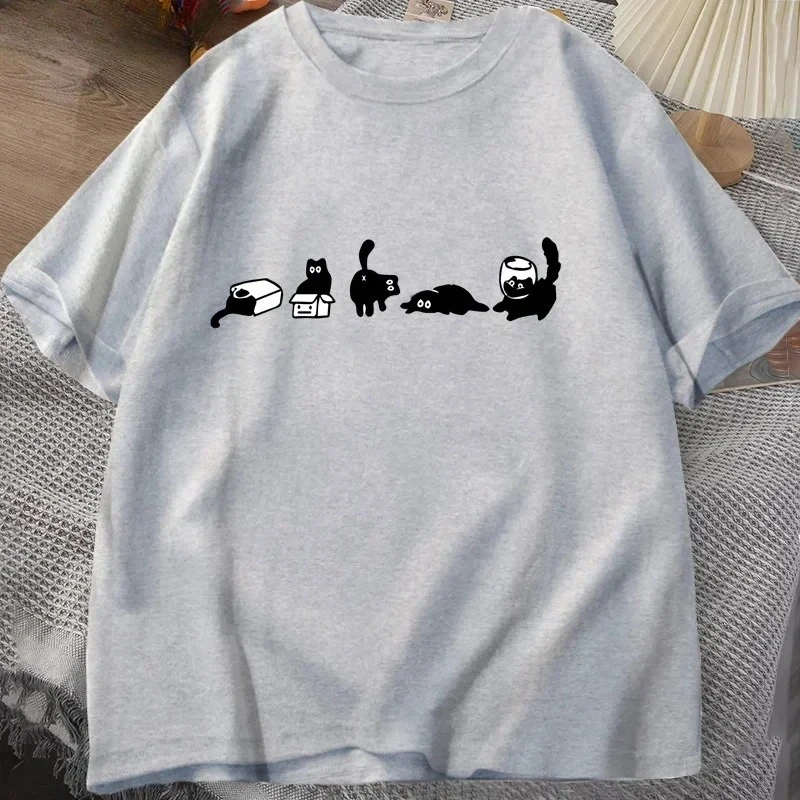 플러스 사이즈 재미있는 고양이 프린트 티셔츠 여성용 루즈 캐주얼 티셔츠 재미있는 반팔 티셔츠 여름 라운드넥 캐주얼 탑