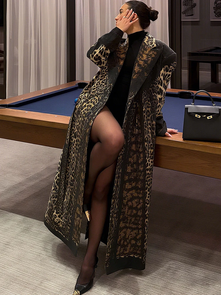 Kliou Leopard Print Trenchcoat Frau Herbst Trend Hohe Taille Bandage Strickjacke Revers Volle Hülse Street Fashion Stil Kleidung