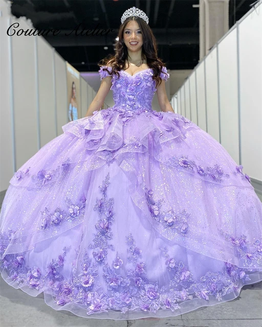 Princess Light Purple Quinceanera Dresses Ball Gown Sweet 15 Dress Off The  Shoulder Wedding Gowns 3D Flowers vestidos de bal - AliExpress