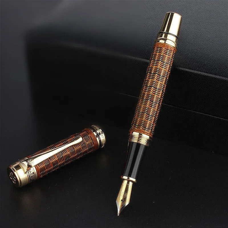 HERO H671 Bamboo Weaving Fountain PenIridium Gold F 0.5mm Nib Ink Pen Office School Stationery Practice Calligraphy Gift