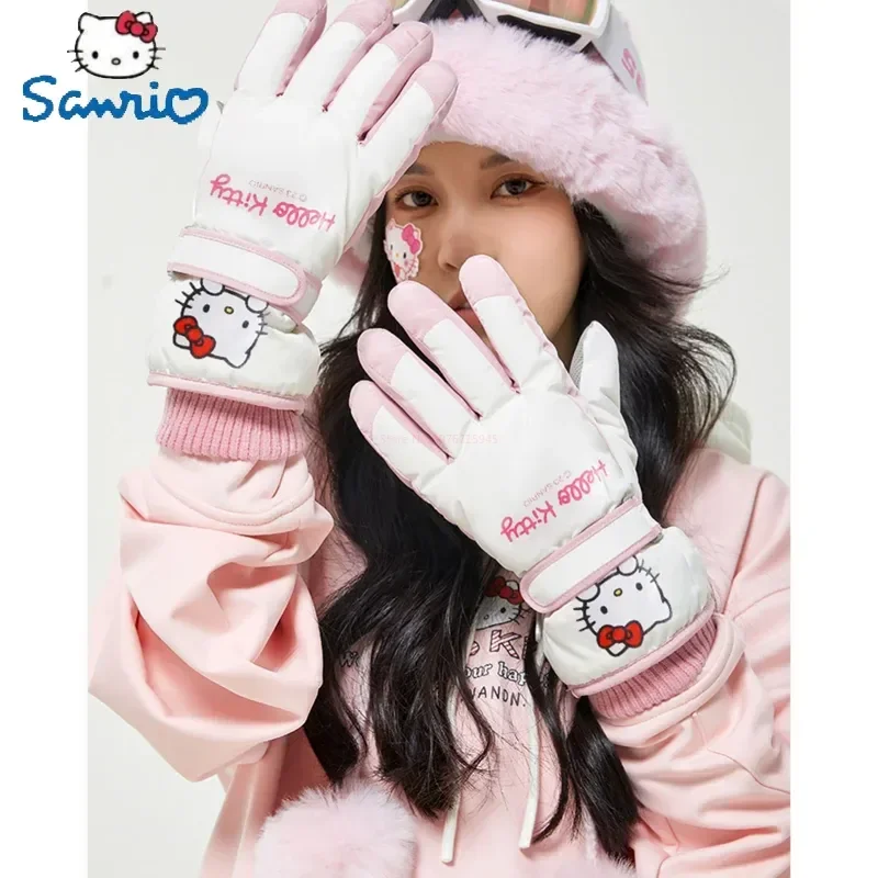 Sanrio Cartoon Hello Kitty Ski Riding Kawaii Girls Outdoor Warm Glove Hellokitty Kuromi Soft Plush Winter Snow Cute Gloves Gifts