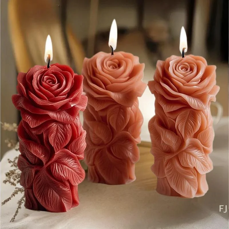 [YU] ثلاثية الأبعاد عمود الورد شمعة قالب من السيليكون لتقوم بها بنفسك هندسية زهرة العمود شمعة الجص حلية قالب ديكور الزفاف