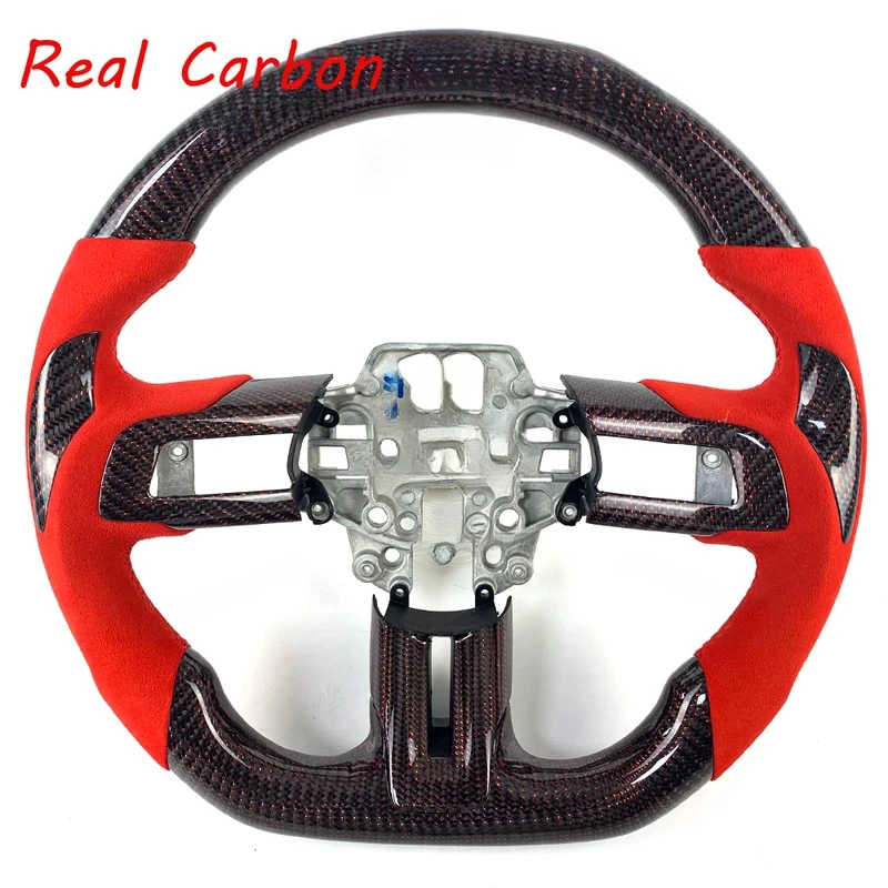 

For Ford Mustang 2018-2023 Red Carbon Fiber Steering Wheel (Customizable)