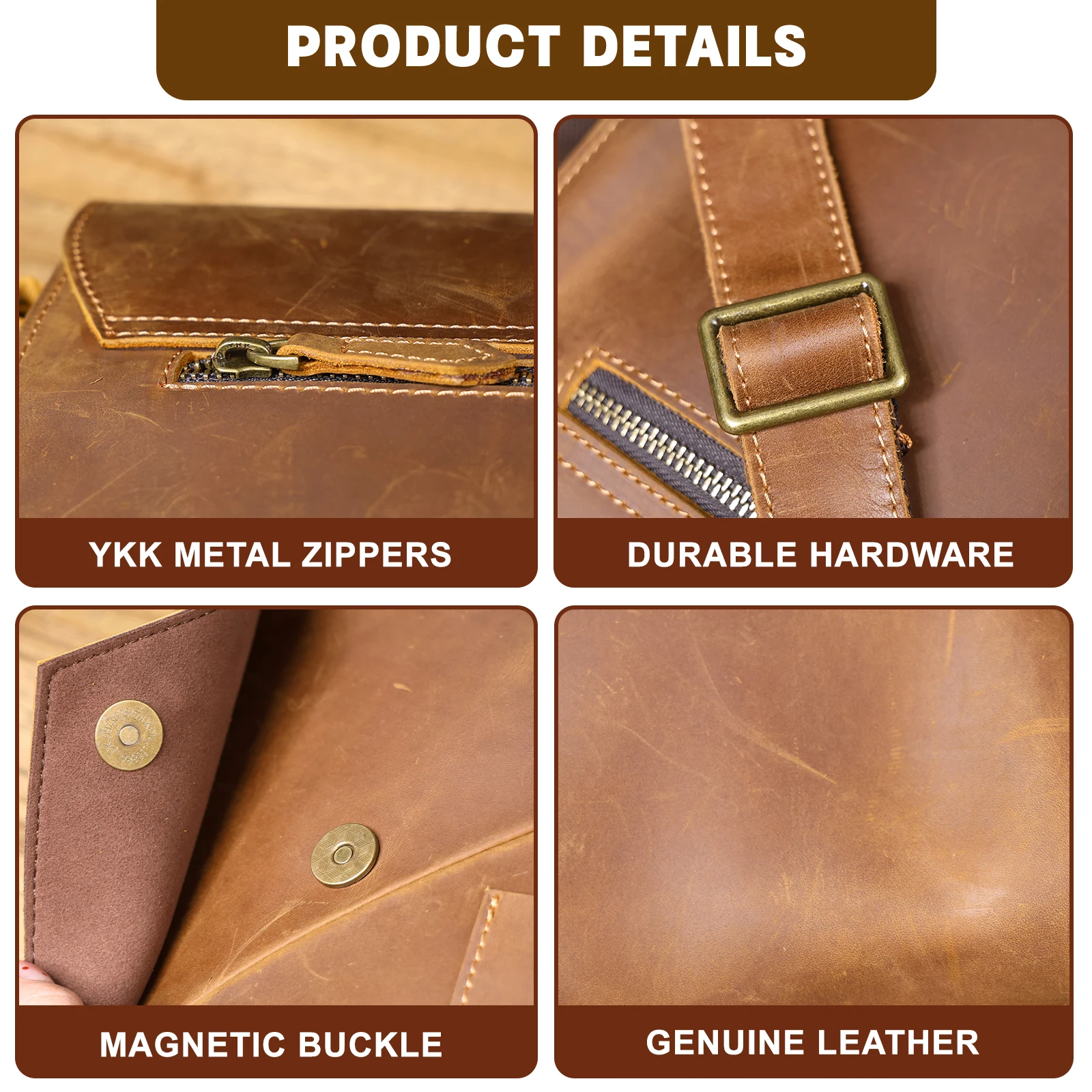 Vintage Casual Herren-Umhängetasche aus hochwertigem Leder, Vertikale Mode-Schultertasche für Männer – Detail 12