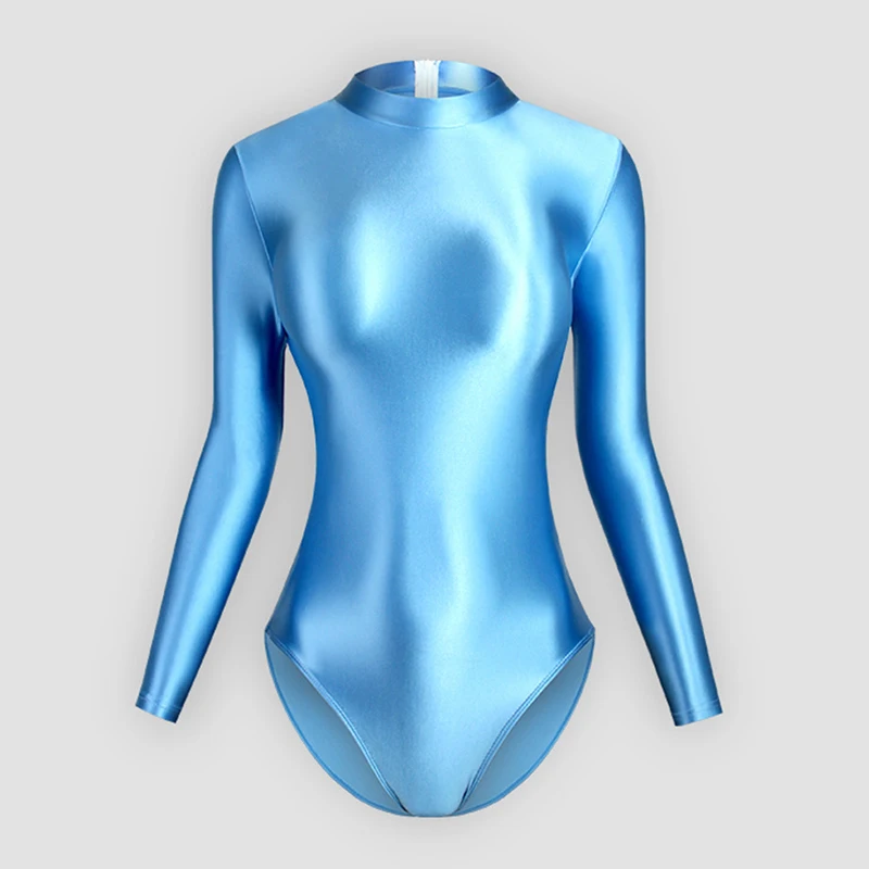 Women Adult Artistic Gymnastics Bodysuit Jumpsuit Glossy Silk Smooth Oil Shining Slim High Waist Adult Elastic Sports Yoga Top