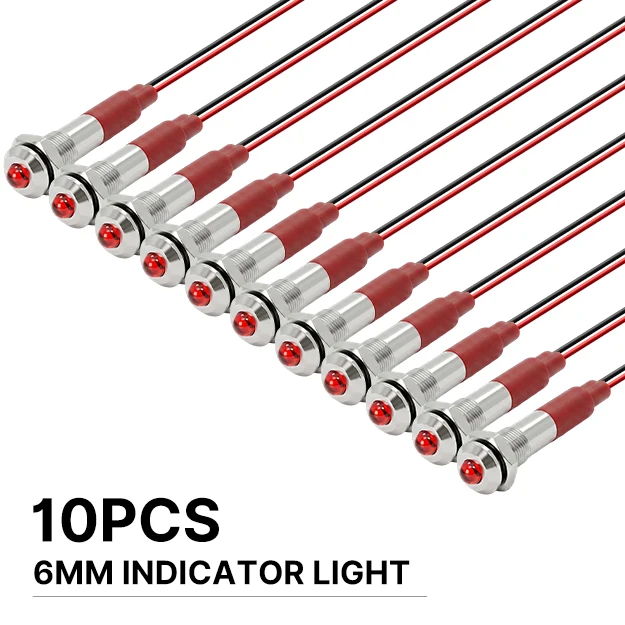 FILN 10PCS 6mm Metal LED Indicator Light IP67 Waterproof Warning Lamp 12V-24V/110V-220Vfor Car Machine Equipment Status Module