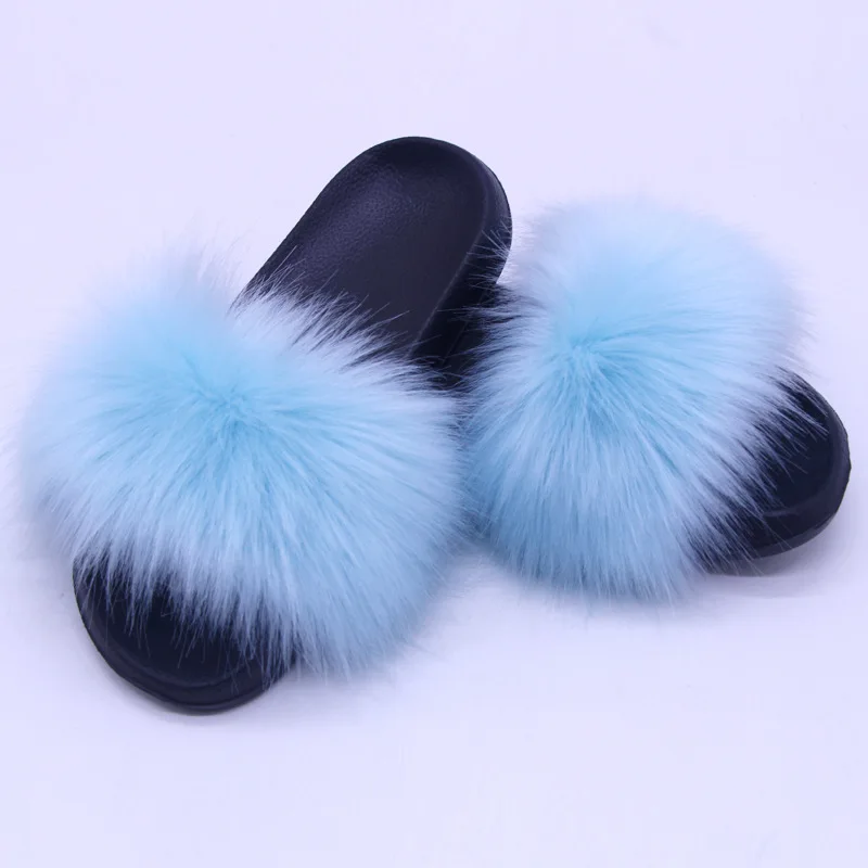 Damen Kunstfell-Slipper Flauschige Offene Pantoffeln für Drinnen und Draußen Lässige Flache Sandalen Luxuriöse Pelzige Slides für Damen – Detail 19