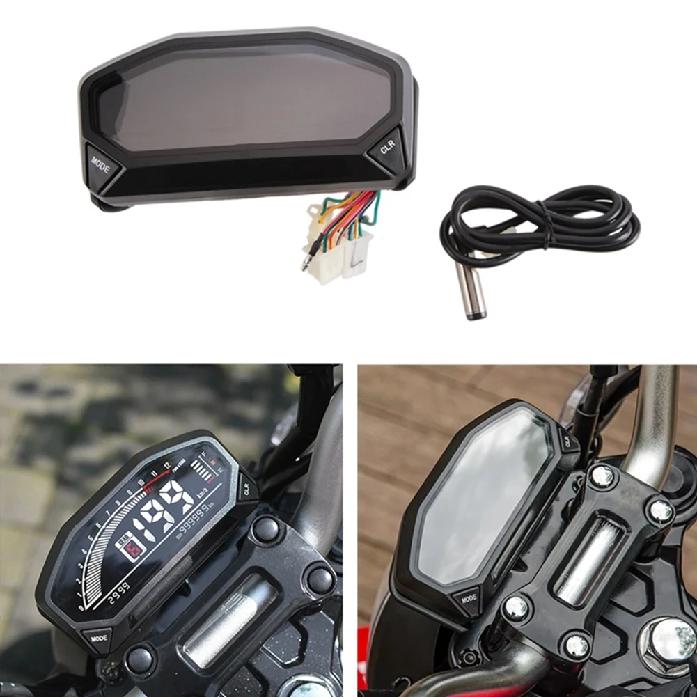 YG150-23 عداد سرعة لدرجة نارية العالمي قابل للتعديل LED LCD عداد المسافات الرقمي مقياس سرعة الدوران ل 1,2,4-اسطوانة أجزاء الملحقات