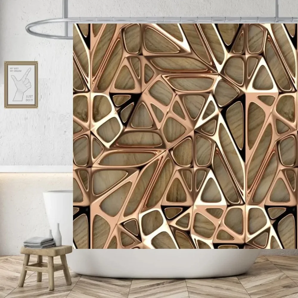 

Metal Luxury Leaves Shower Curtain Vintage Wooden Washable Original Bathroom Curtains Colorful Energy Home Decor