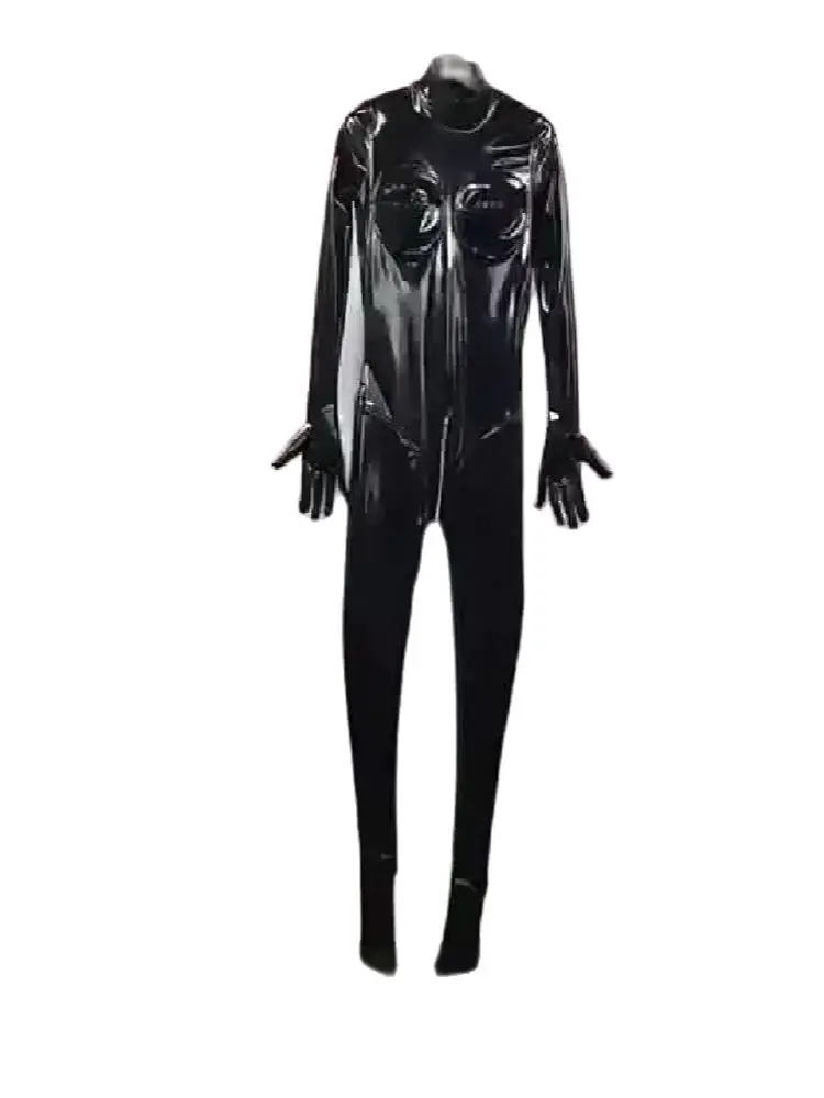 Collant tutina All-Inclusive da donna tute in ecopelle PVC cerniera con apertura sul cavallo pagliaccetto specchio elastico moda tute Cosplay