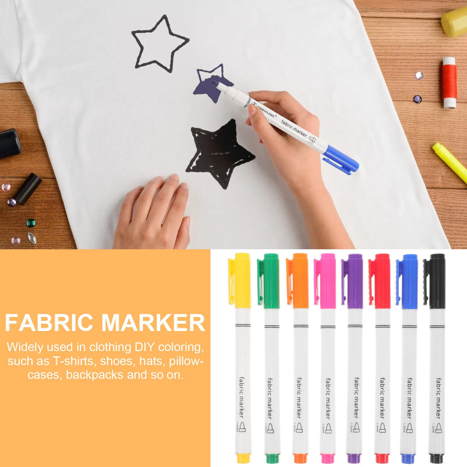 

8Pcs Vibrant Fabric Markers Easy to Use Permanent Ink Paint Pens for Clothing DIY Graffiti Art Household Craft Projects