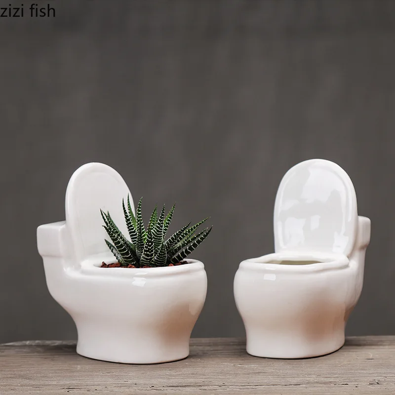 White Ceramic Succulent Flower Pot Toilet Shape Flower Pot Plant Pot Flower Vase Garden Pots
