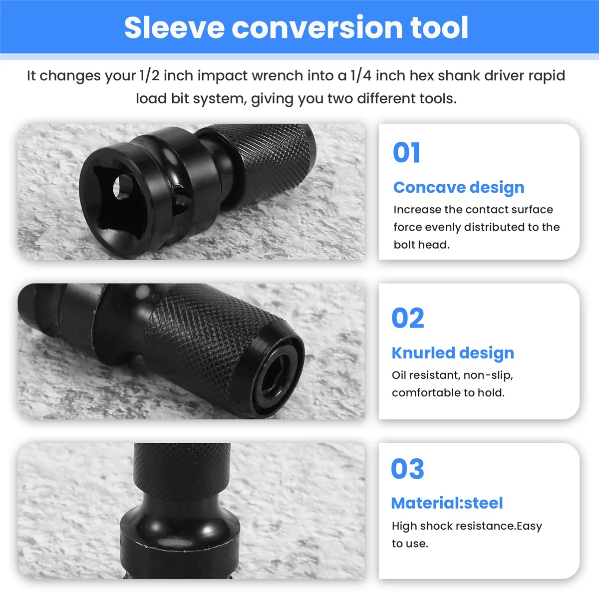 Hex Ratchet Soquete Chave Soquete Adaptador, Spanner Set, Drive Converter, Ferramenta de Impacto, 1/2 "quadrado de 1/4"