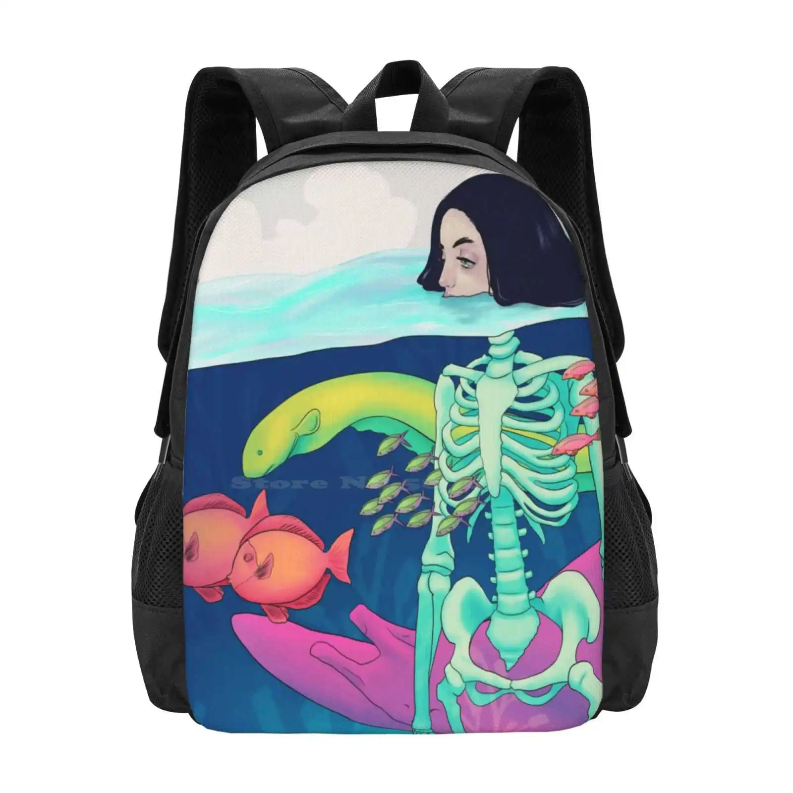 Esquimal School Bags For Teenage Girls Laptop Travel Bags Woman Skeleton Dead Death Sea Water Fish Ray Algae Animal Eel