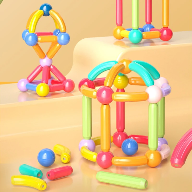 Set di cubi magnetici per blocchi di costruzione Educazione precoce Puzzle per lo sviluppo del cervello Giocattolo creativo con asta magnetica per bambino