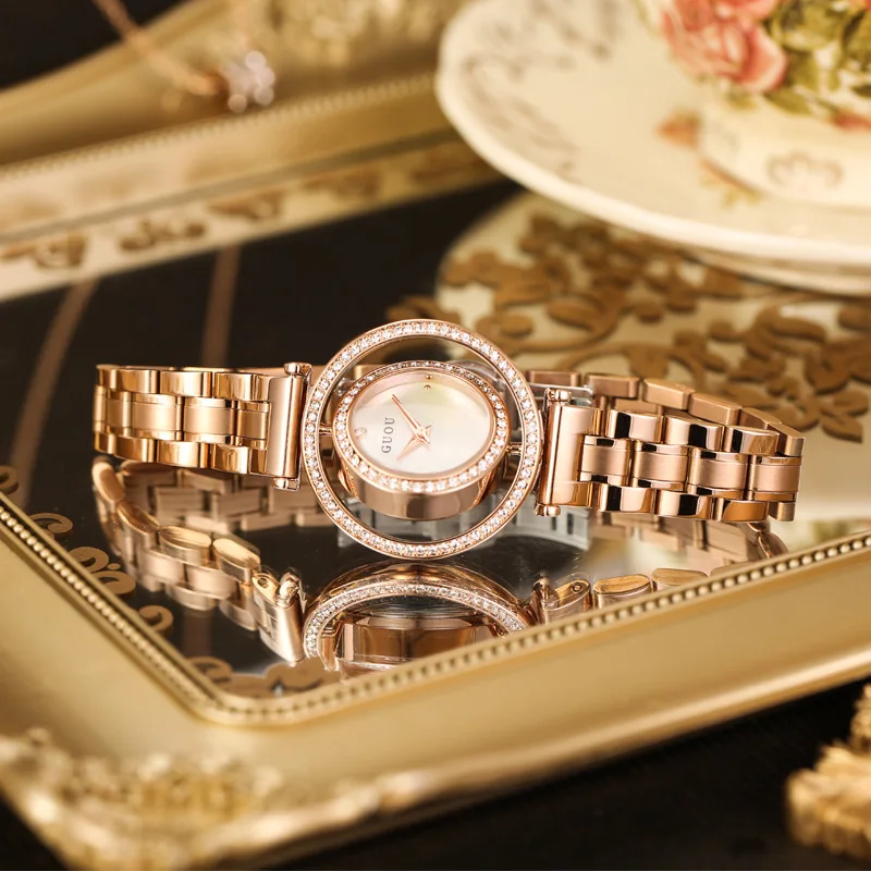 KoreanStyleFashionable And LuxuriousWomen'S Watch With A StainlessSteel StrapFeaturing A Rotating Dial And ASimpleTrendy Design.