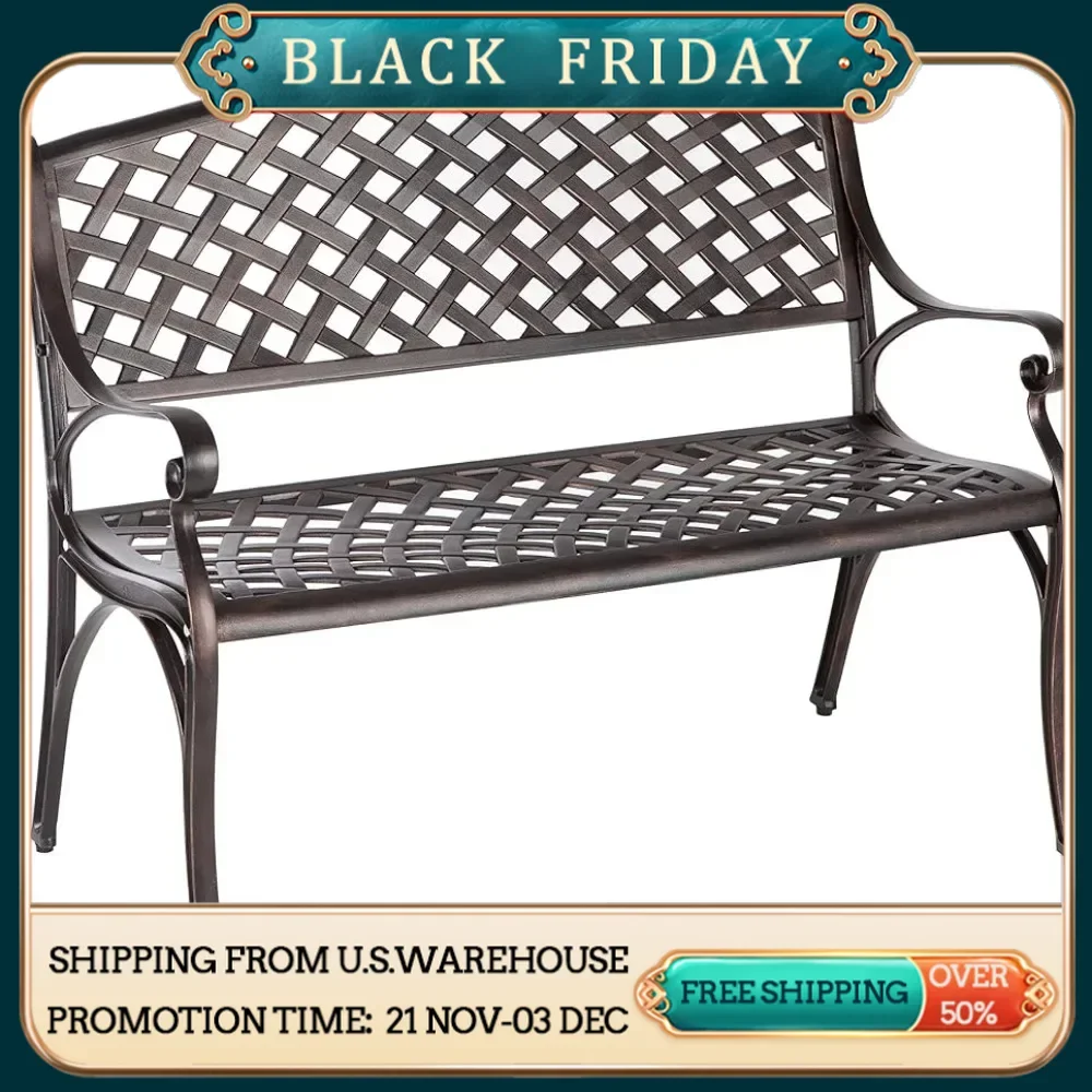 

Courtyard bench made of cast aluminum, lightweight and sturdy, suitable for basket weaving design in gardens and backyards