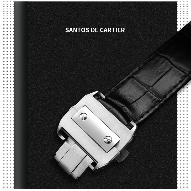 20mm 23mm High Quality Genuine Leather Watch Strap For Cartier Watchband Santos 100 Series Men\'s And Women Folding Buckle