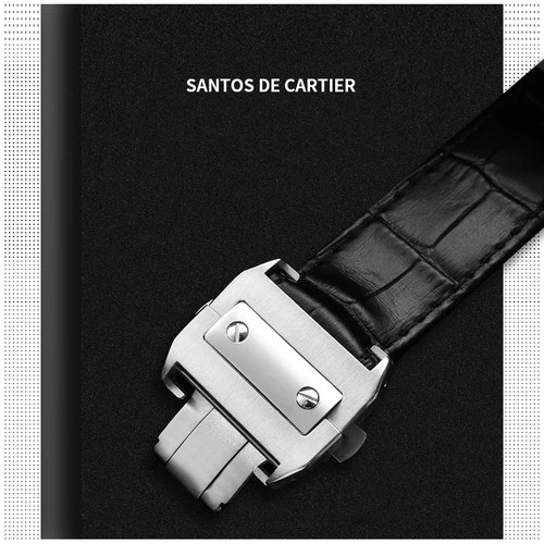 Imagen 2 del producto Correa de reloj de cuero genuino de alta calidad de 20mm y 23mm para correa de reloj Cartier serie Santos 100 hebilla plegable para hombres y mujeres