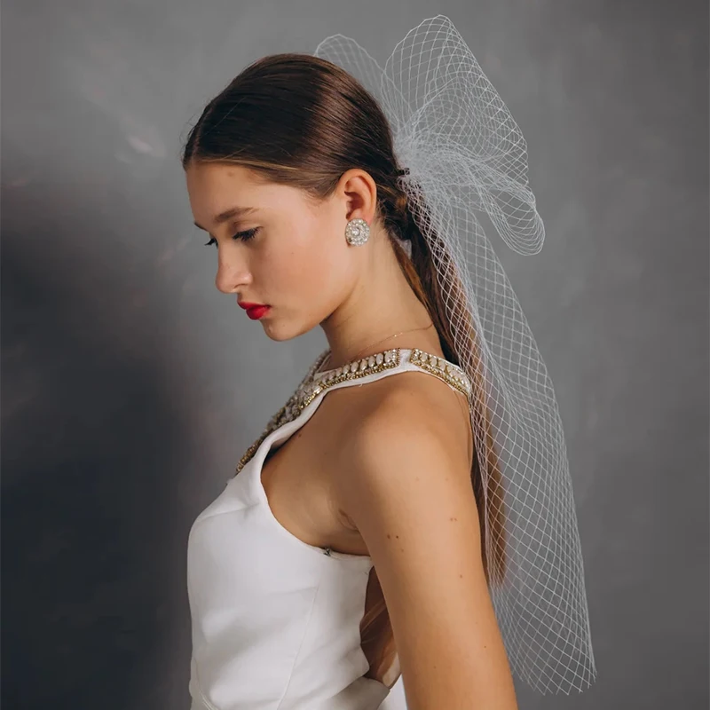 Wedding Veil White French Netting Bow for Bride Clip Hair Accessories Fascinator Elegant Black Veil Headdress Accessories 2022