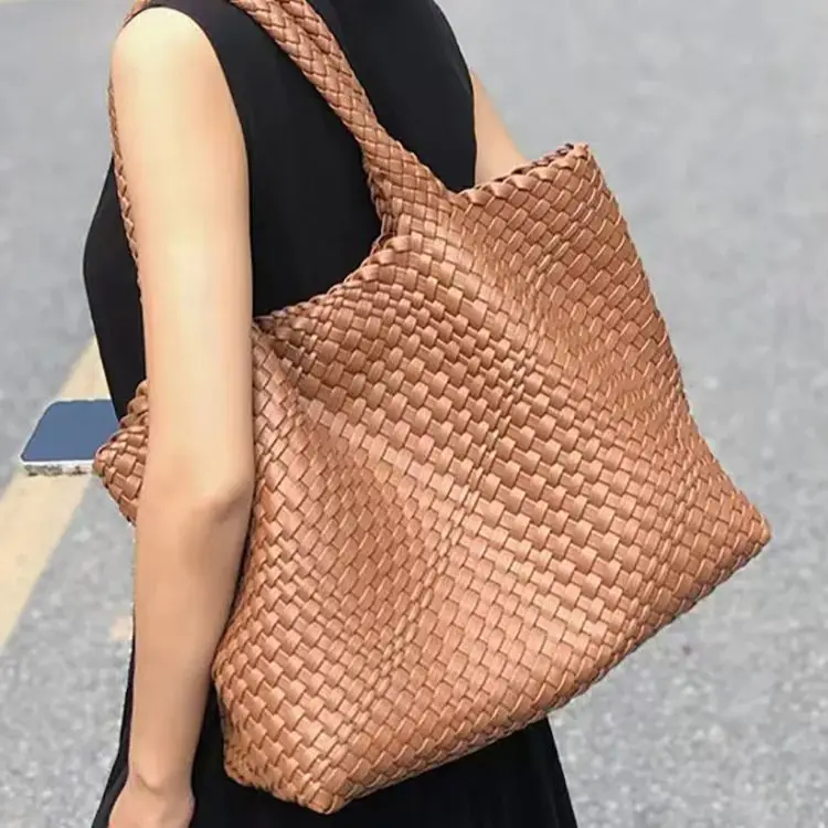 Ultra Soft Large Woven Shopper Tote Bag Spacious Vegan Leather Woven Handbag Purse Retro Handmade Travel Shoulder Bag Set