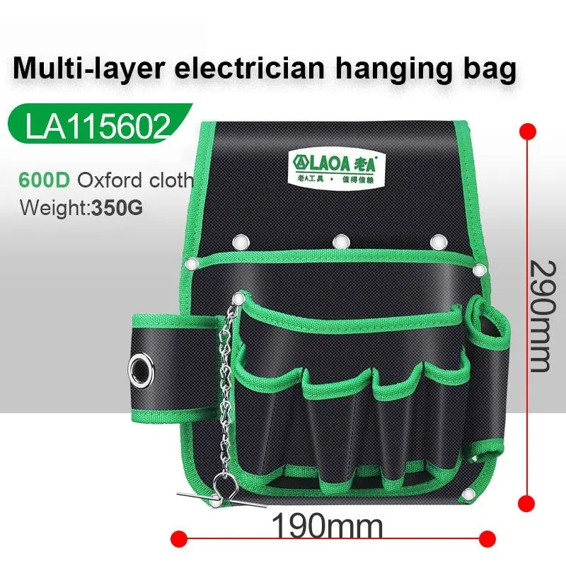 LAOA Waist Tool Bag Oxford Cloth 600D Multilayer Green Storage Pouch Tool Organizer For Electricians