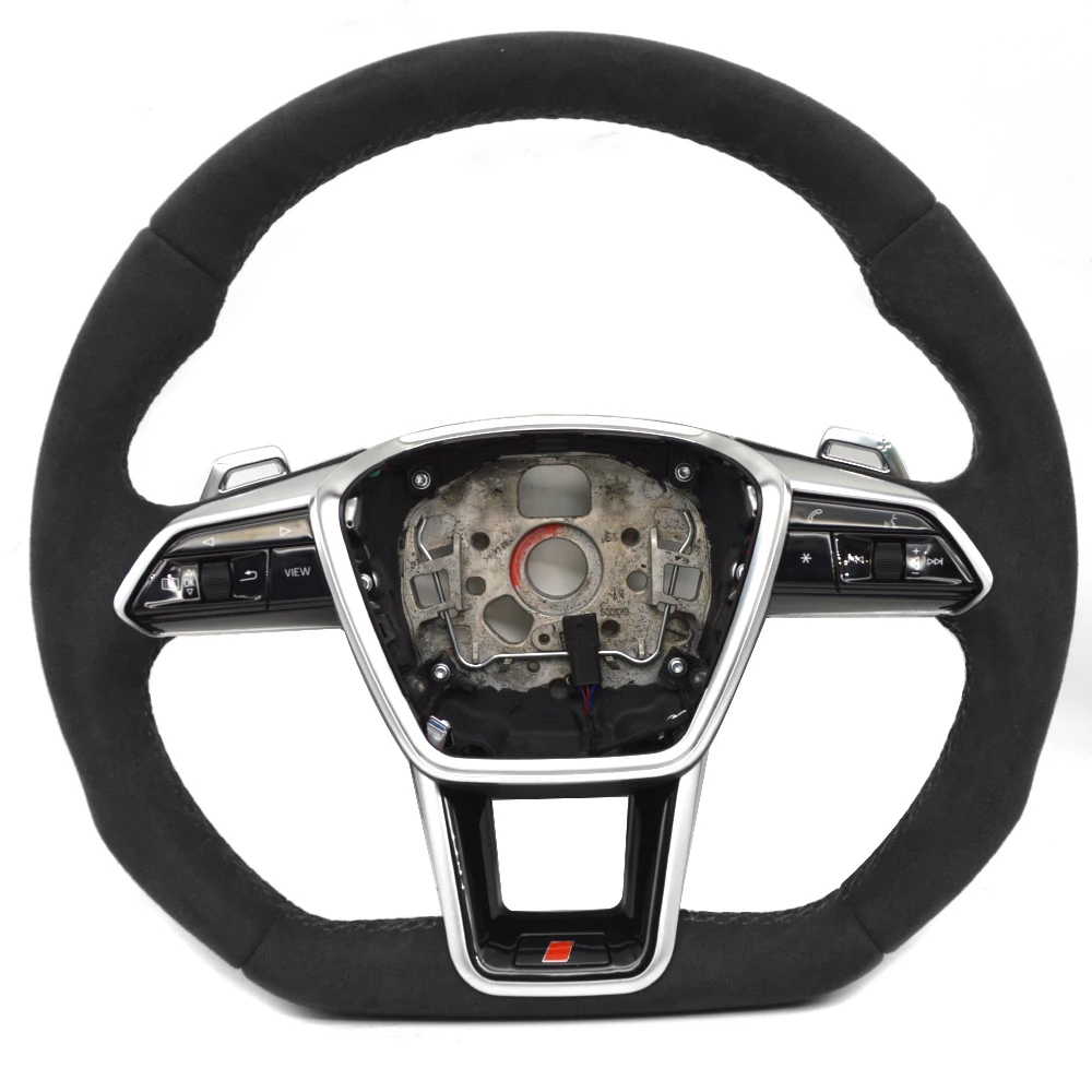 For Audi A6 C8 Full Alcantara Leather White /Black /Red Stitching Multifunction Steering Wheel With Key Button Assembly