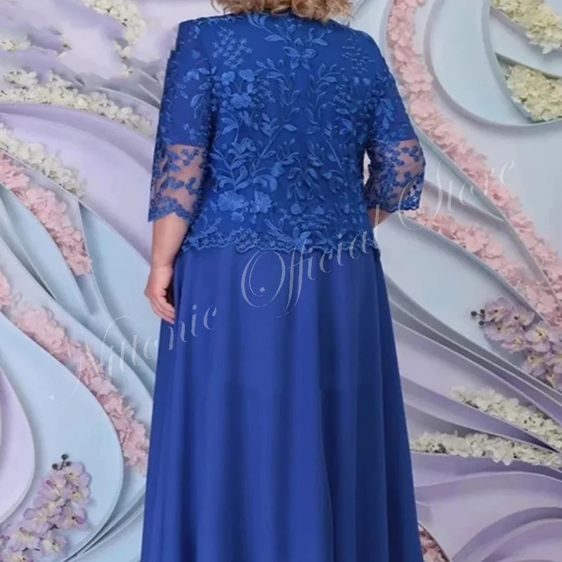 Vestido de talla grande para madre de la novia, chaqueta con apliques de encaje azul real, recto, elegante, ocasión Formal, invitados de boda, 2023